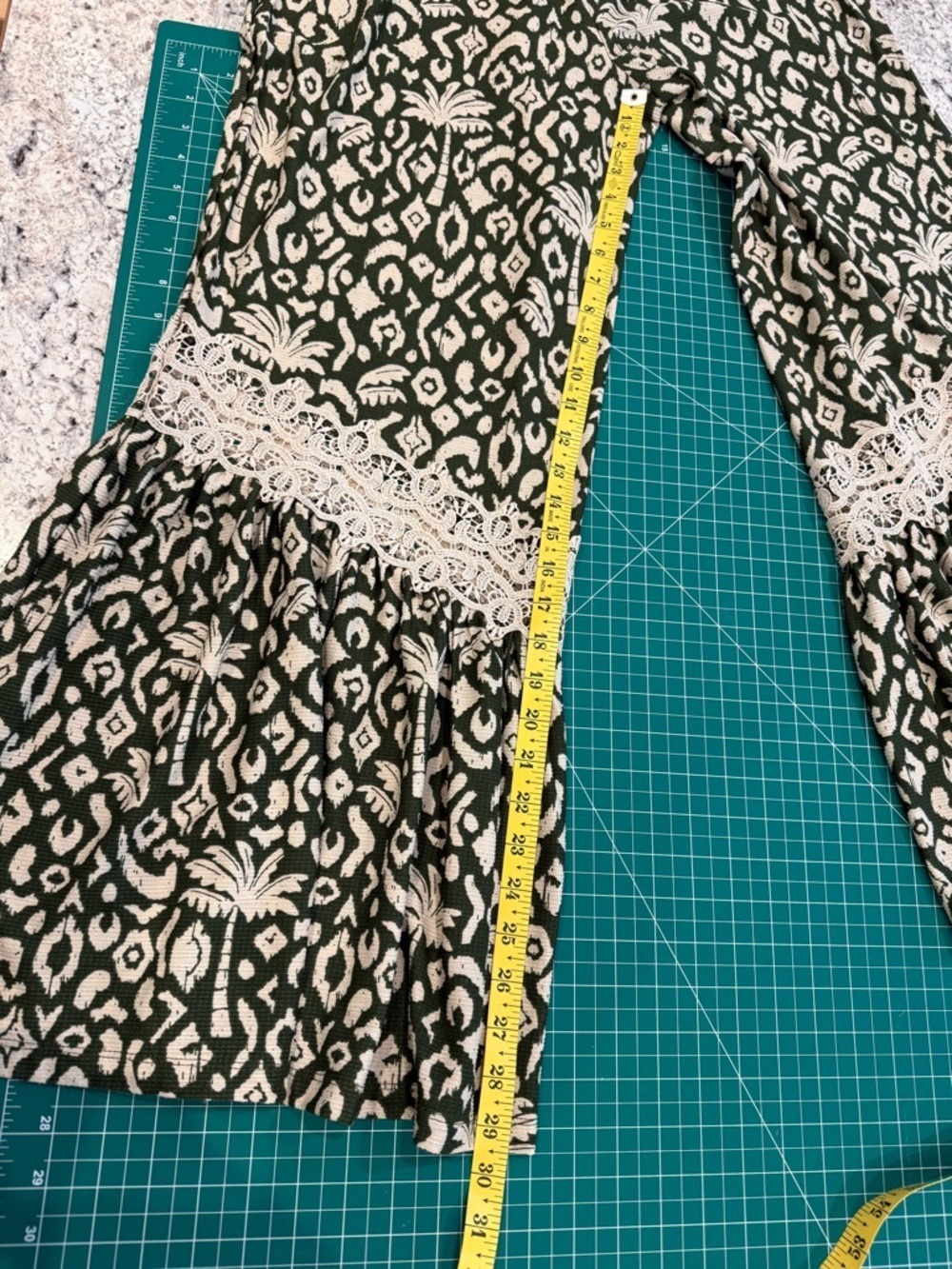 Boho Palm Print Lace Trim Wide Leg Pants S/M Flowy Festival - Picture 4 of 11